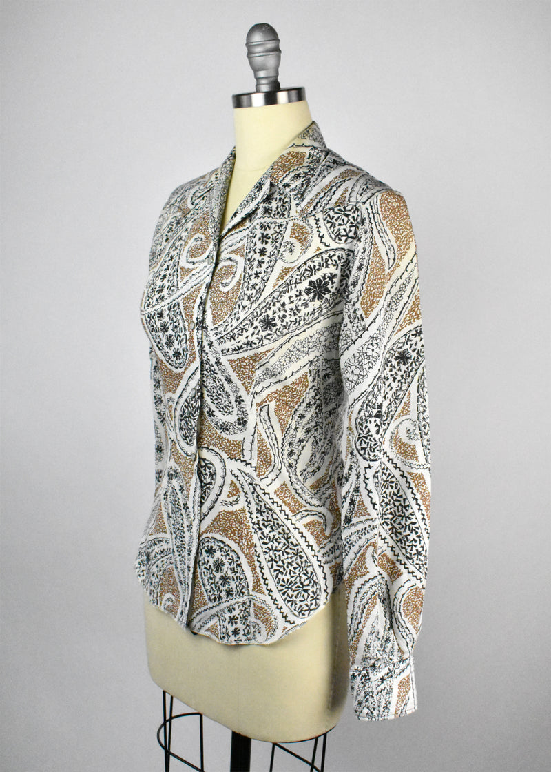 1970's Western Blouse with Paisley Print and Pearl Button Snaps by Lasso Western Wear