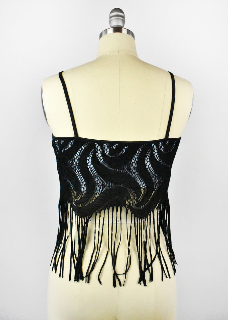 Black and Blue 90's Crop Top with Fringe