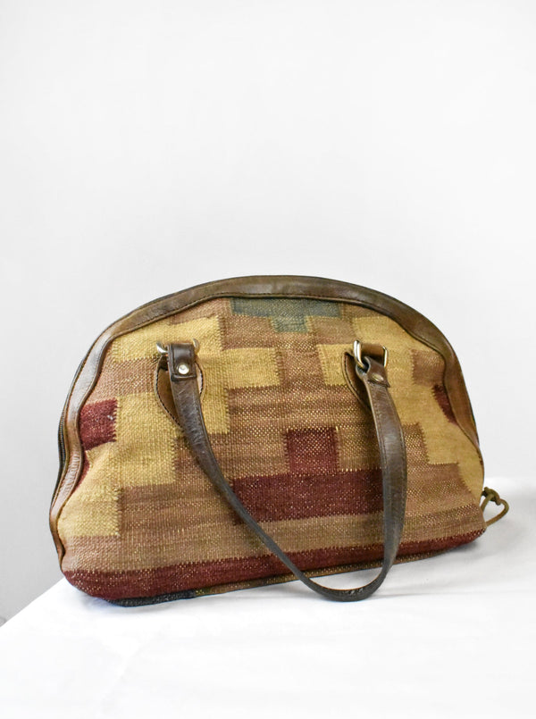 Woven Rug Tapestry Purse with Leather Handles