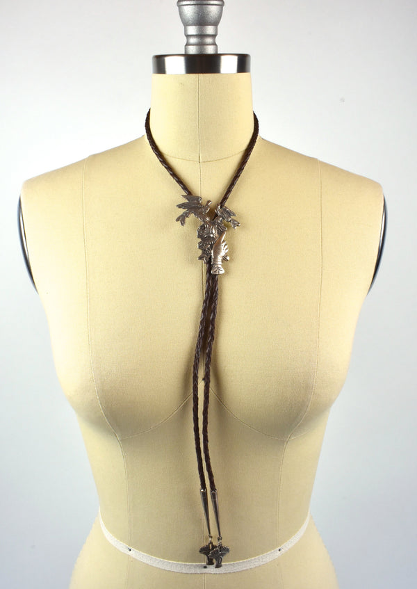 Sterling Silver Bolo Tie with Hands Holding a Flower Bouquet and Flying Doves - Incredible Piece!