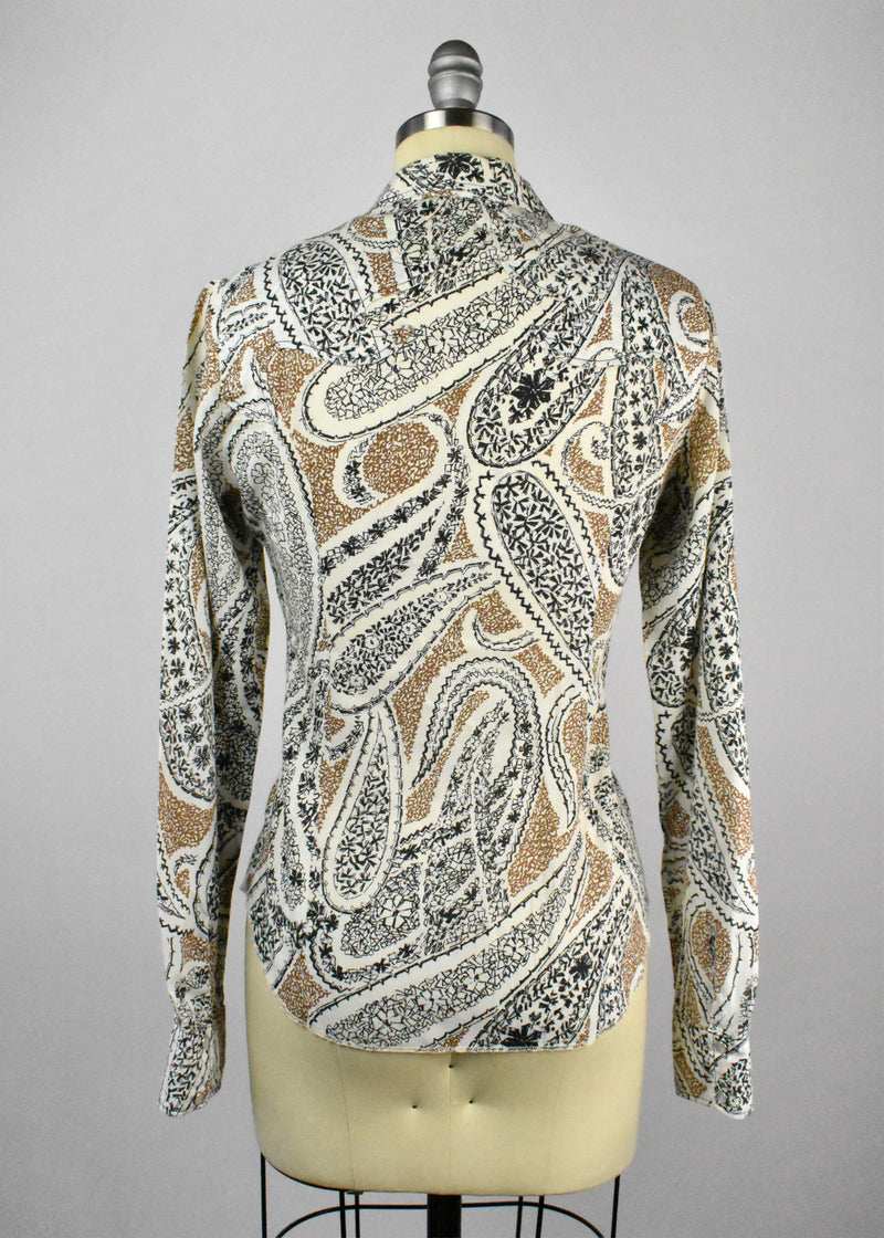 1970's Western Blouse with Paisley Print and Pearl Button Snaps by Lasso Western Wear