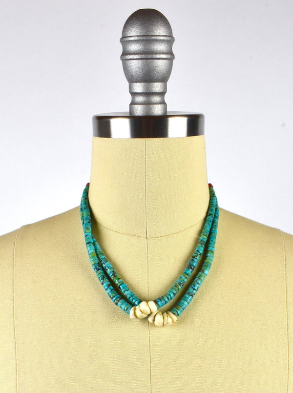 Turquoise, Coral and Stone Southwestern Style Layered Necklace