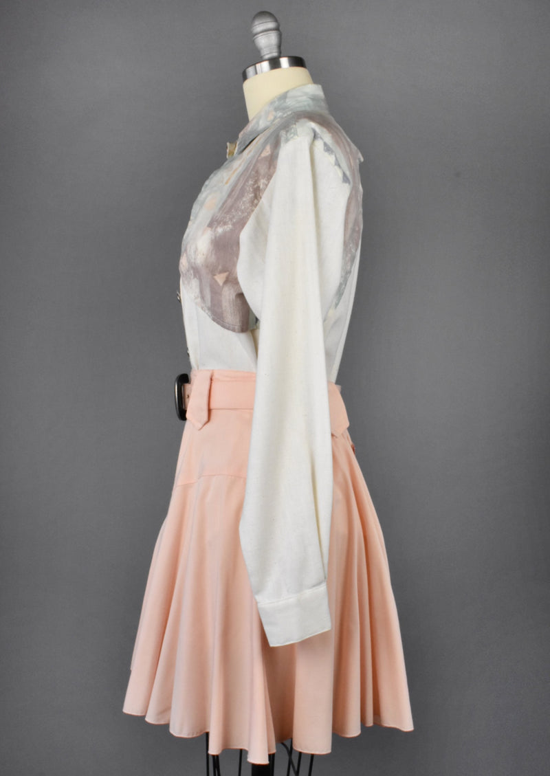 Vintage Pastel Western Skirt & Blouse, Made in USA