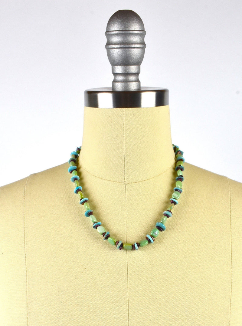 Polished Turquoise Stones and Jasper Necklace with Sterling Silver Clasp