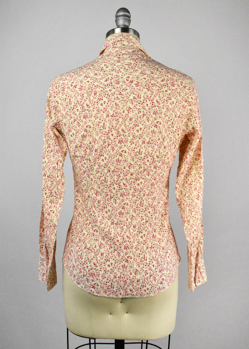 Western Blouse with Pleated Button Stand Detail, Floral Print and Pearl Button Snaps