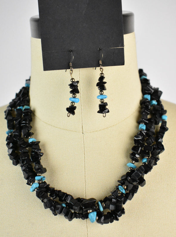 Vintage Onyx and Turquoise Choker with Matching Earrings 