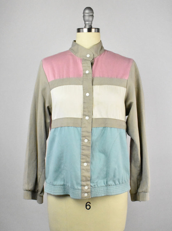 1980's Color Block Lightweight Button Up Jacket