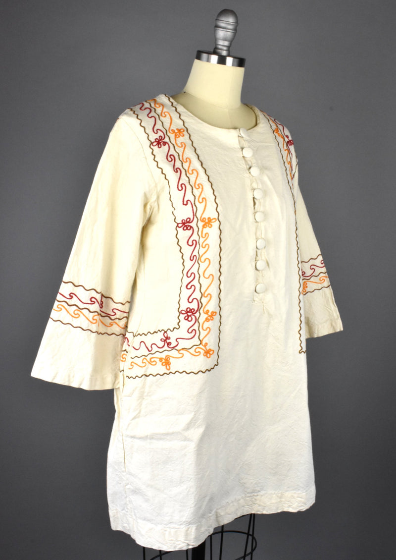 Bohemian Embroidered Cotton Tunic with Pockets