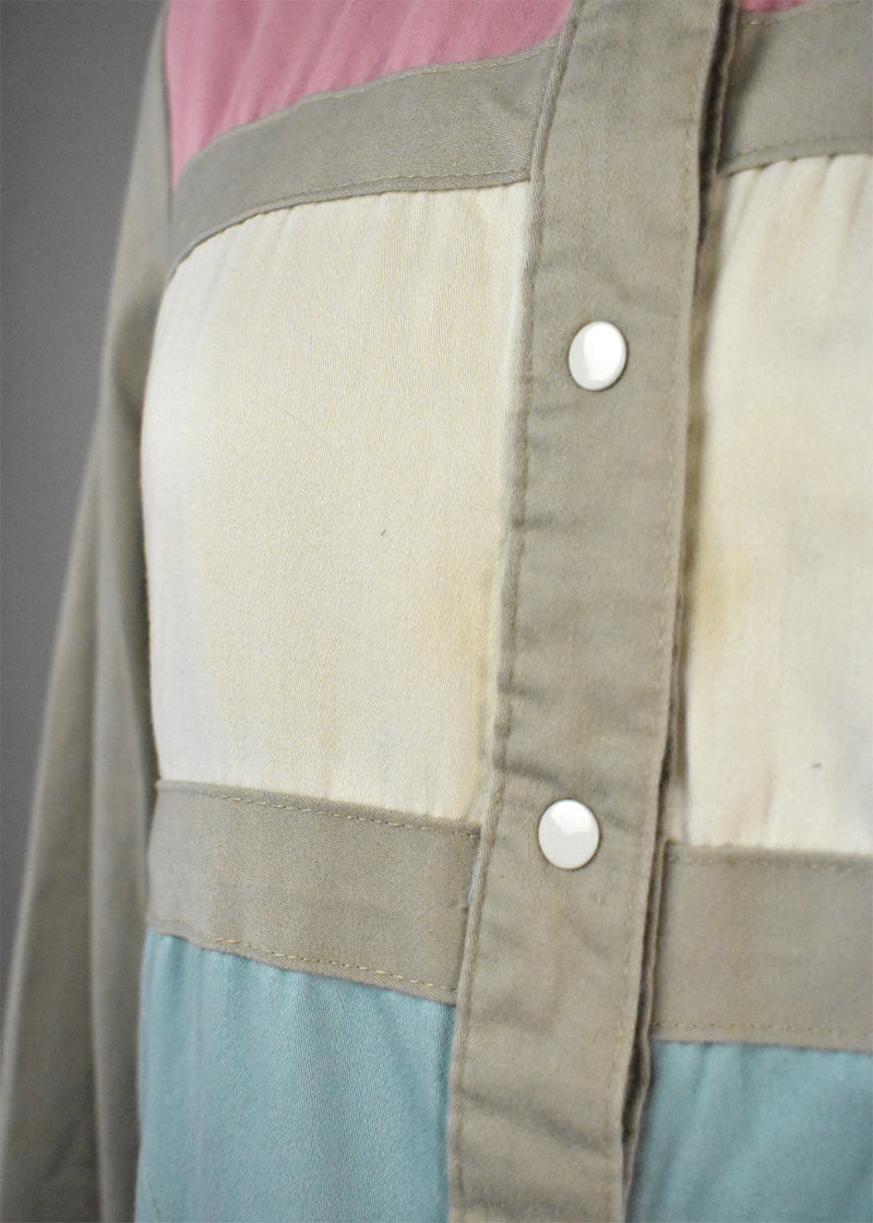 1980's Color Block Lightweight Button Up Sweatshirt