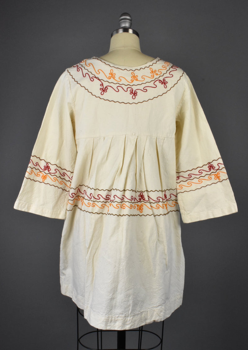 Vintage Bohemian Embroidered Cotton Tunic with Pockets