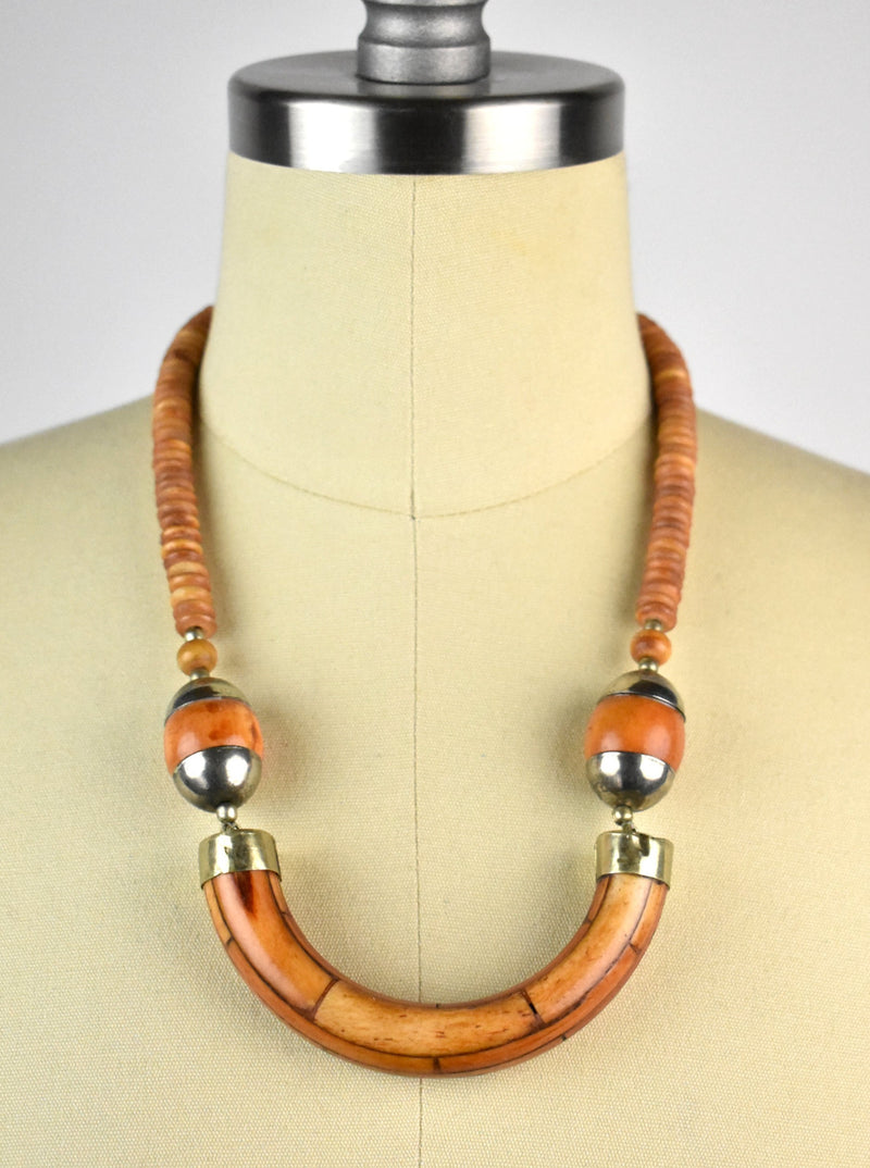 Bone and Silver Berber Necklace with Ashanti Beadwork