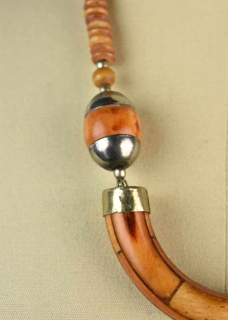 Bone and Silver Berber Necklace with Ashanti Beadwork