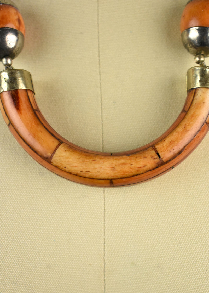 Bone and Silver Berber Necklace with Ashanti Beadwork