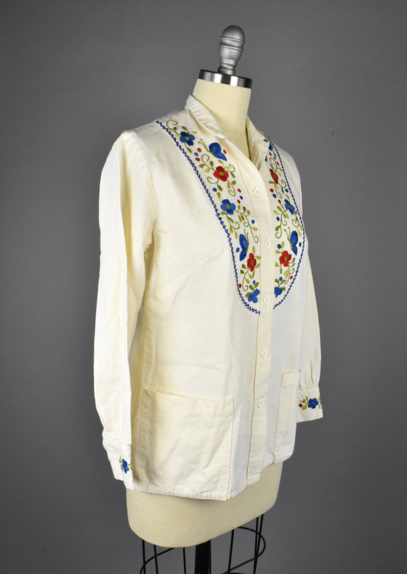 Vintage 1960's Hand Embroidered Mexican Blouse by Helen Cerda