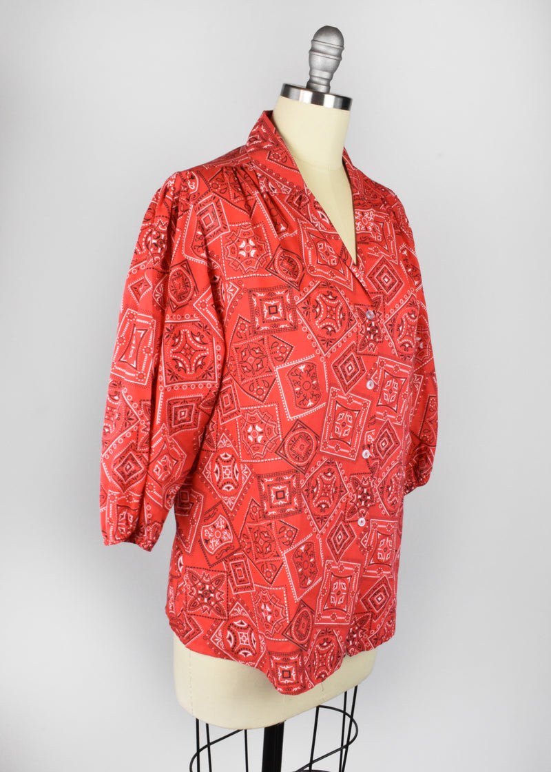 Vintage Red Handkerchief Print Blouse