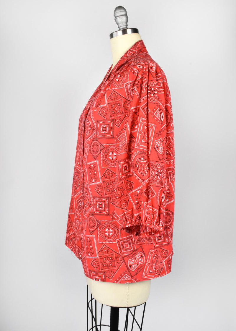 Vintage Red Handkerchief Print Blouse