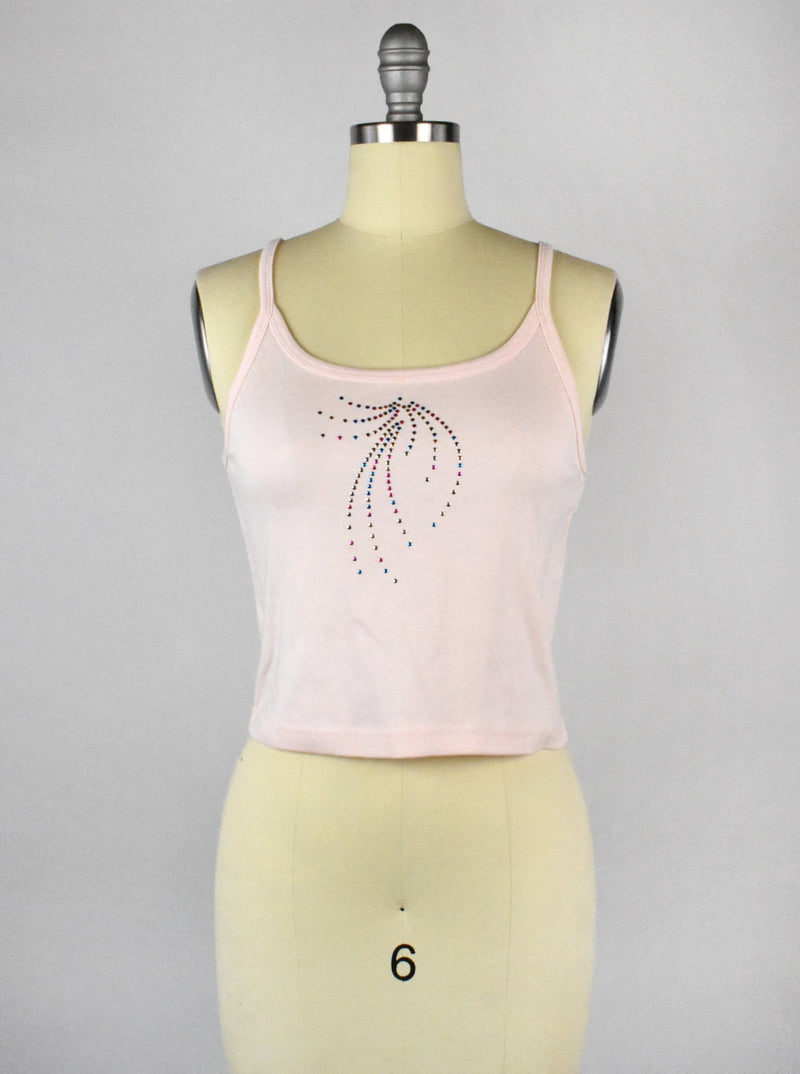 Vintage Pink 90's Tank Top with Bedazzlement