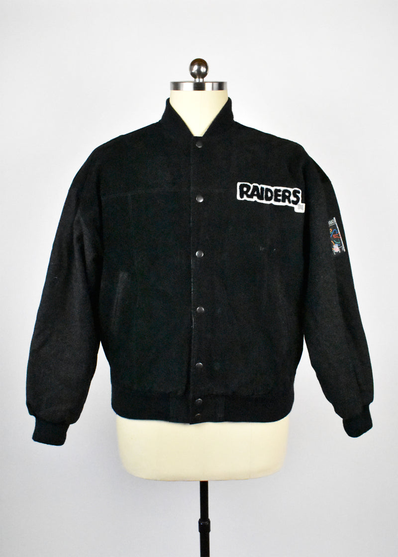Vintage Raiders Football Varsity Letterman Jacket with Suede Sleeves by G-III and Carl Banks 
