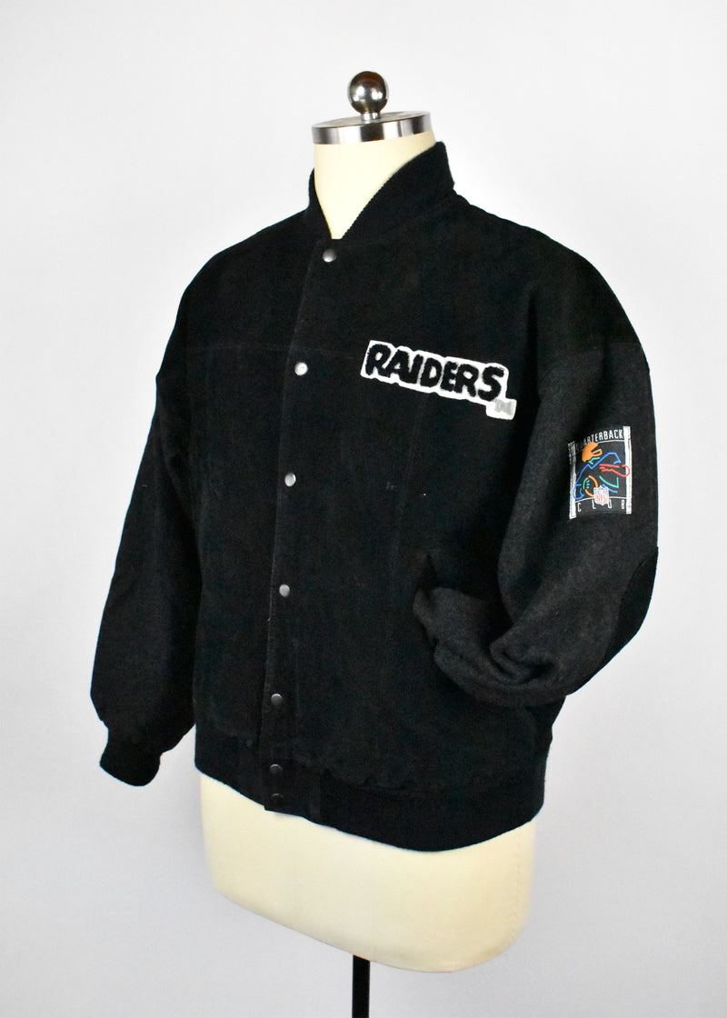 Vintage Raiders Football Varsity Letterman Jacket with Suede Sleeves by G-III and Carl Banks 
