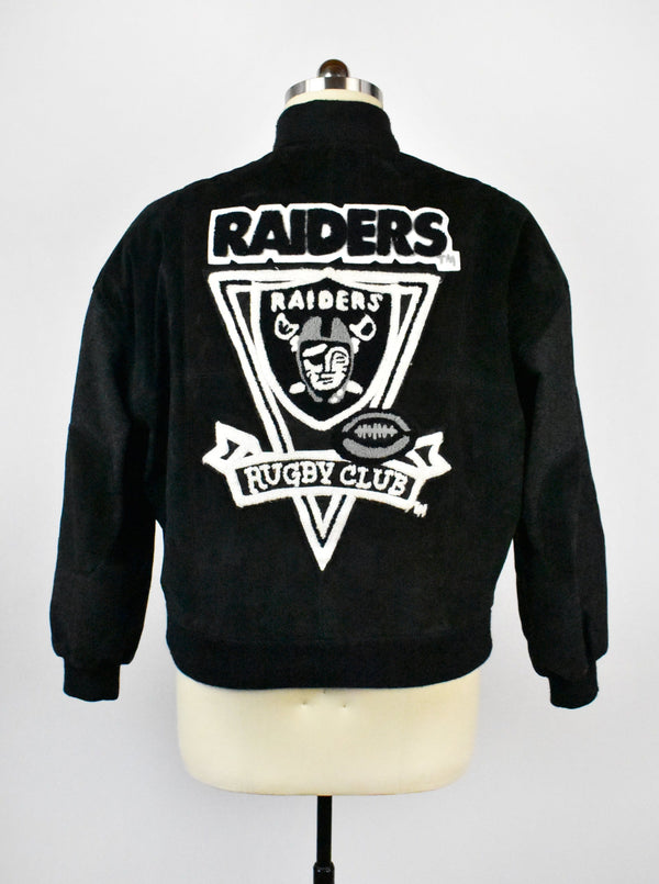 Vintage Raiders Football Varsity Letterman Jacket with Suede Sleeves by G-III and Carl Banks 