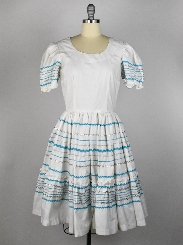 Vintage White, Turquoise and Silver Fiesta Dress
