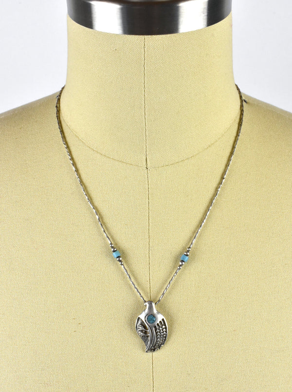 Sterling Silver Quail Pendant with Turquoise Flake on Sterling Silver Chain