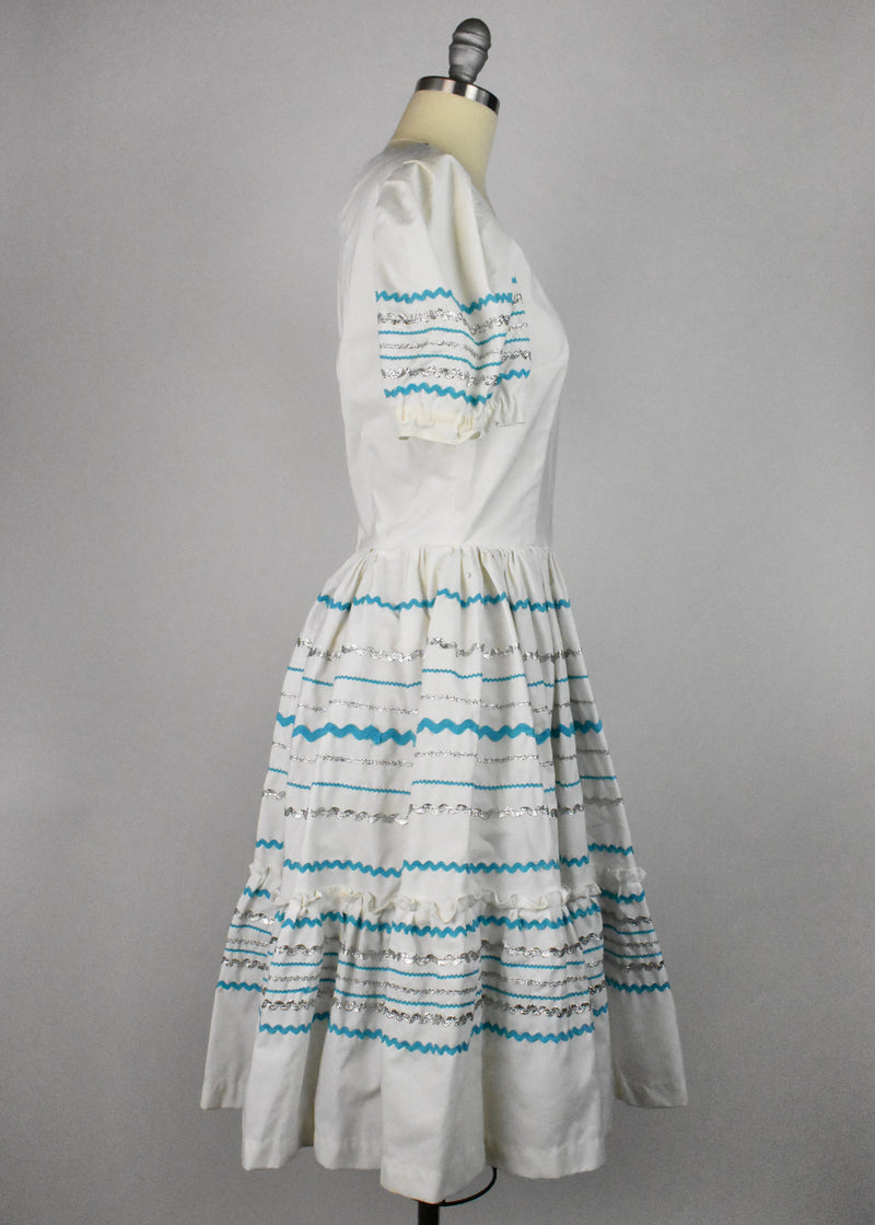 White, Turquoise and Silver Fiesta Dress