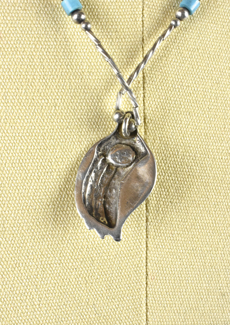 Sterling Silver Quail Pendant with Turquoise Flake on Sterling Silver Chain