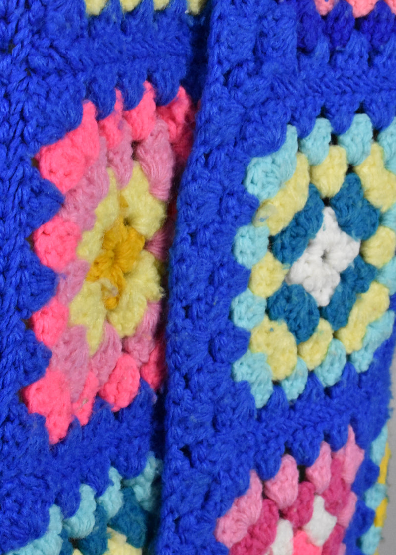 Blue & Multi Color Granny Square Crochet Cardigan