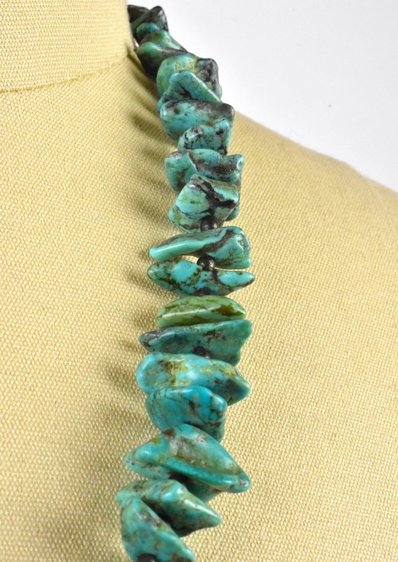 Santa Fe Style Large Array Turquoise Necklace with Sterling Silver Beadwork
