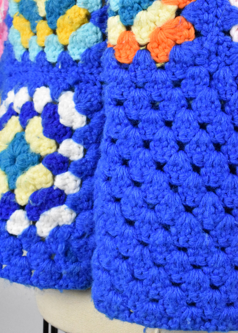 Blue & Multi Color Granny Square Crochet Cardigan