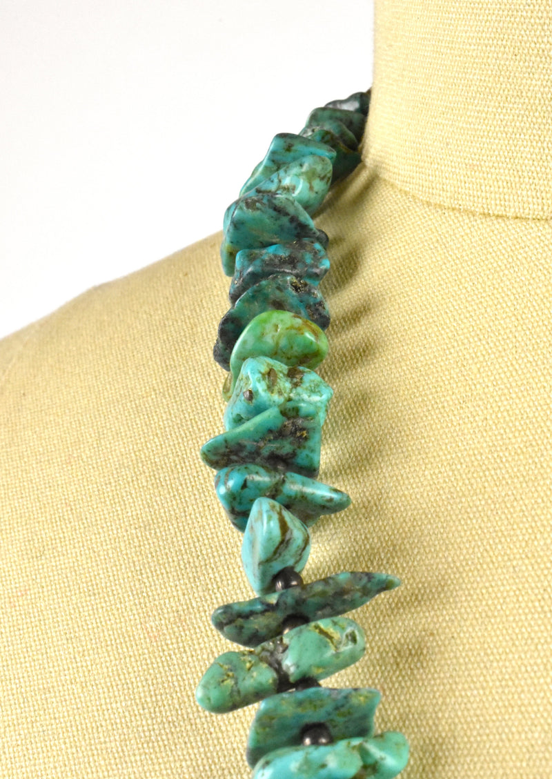 Santa Fe Style Large Array Turquoise Necklace with Sterling Silver Beadwork