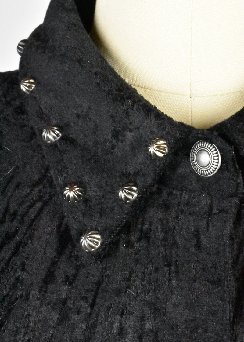 1980's Black Velvet Blouse with Silver Embellishments
