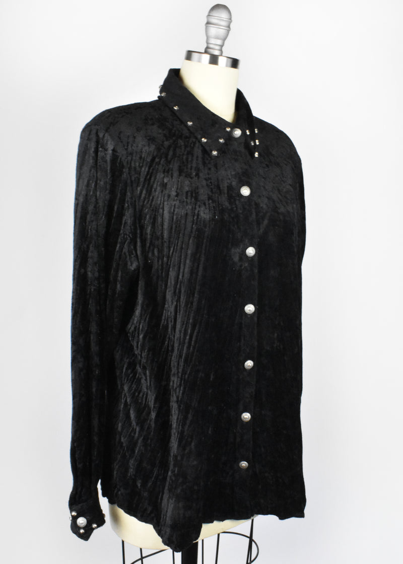 1980's Black Velvet Blouse with Silver Embellishments