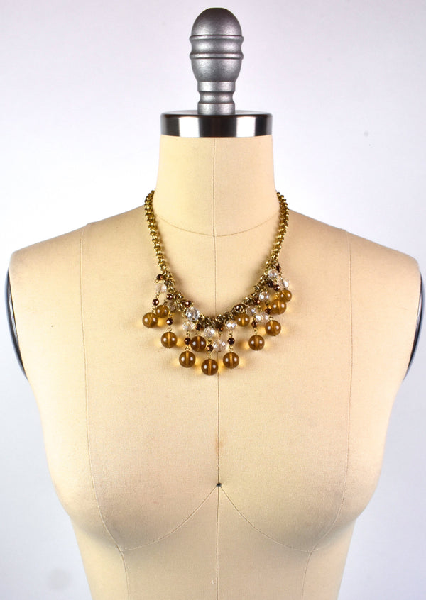 Talbots Multi-Strand Smoky Glass and Crystal Beads on Copper Necklace