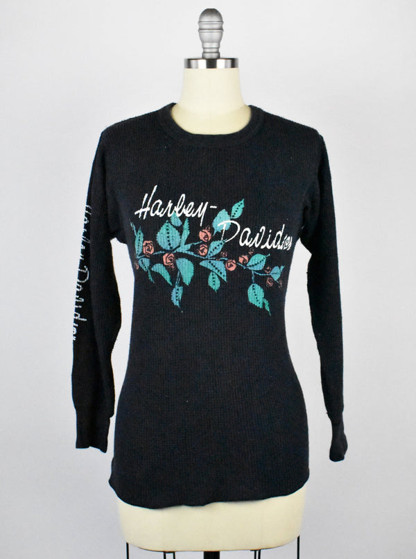 Vintage Harley Davidson Long Sleeve Thermal with Rose Print
