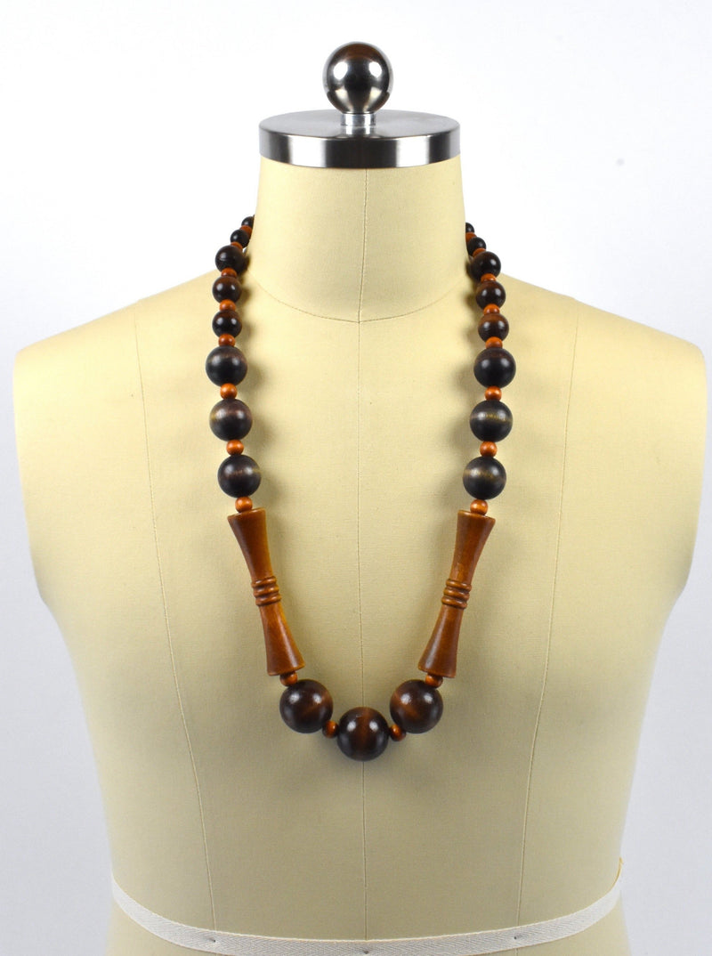 Large Wooden Ball Bead Boho Necklace 