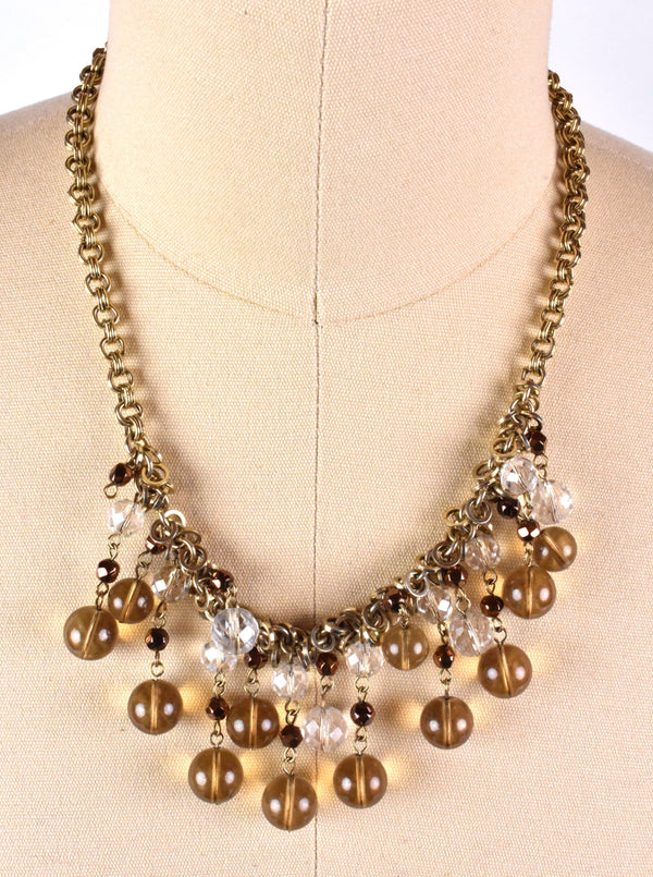 Talbots Multi-Strand Smoky Glass and Crystal Beads on Copper Necklace