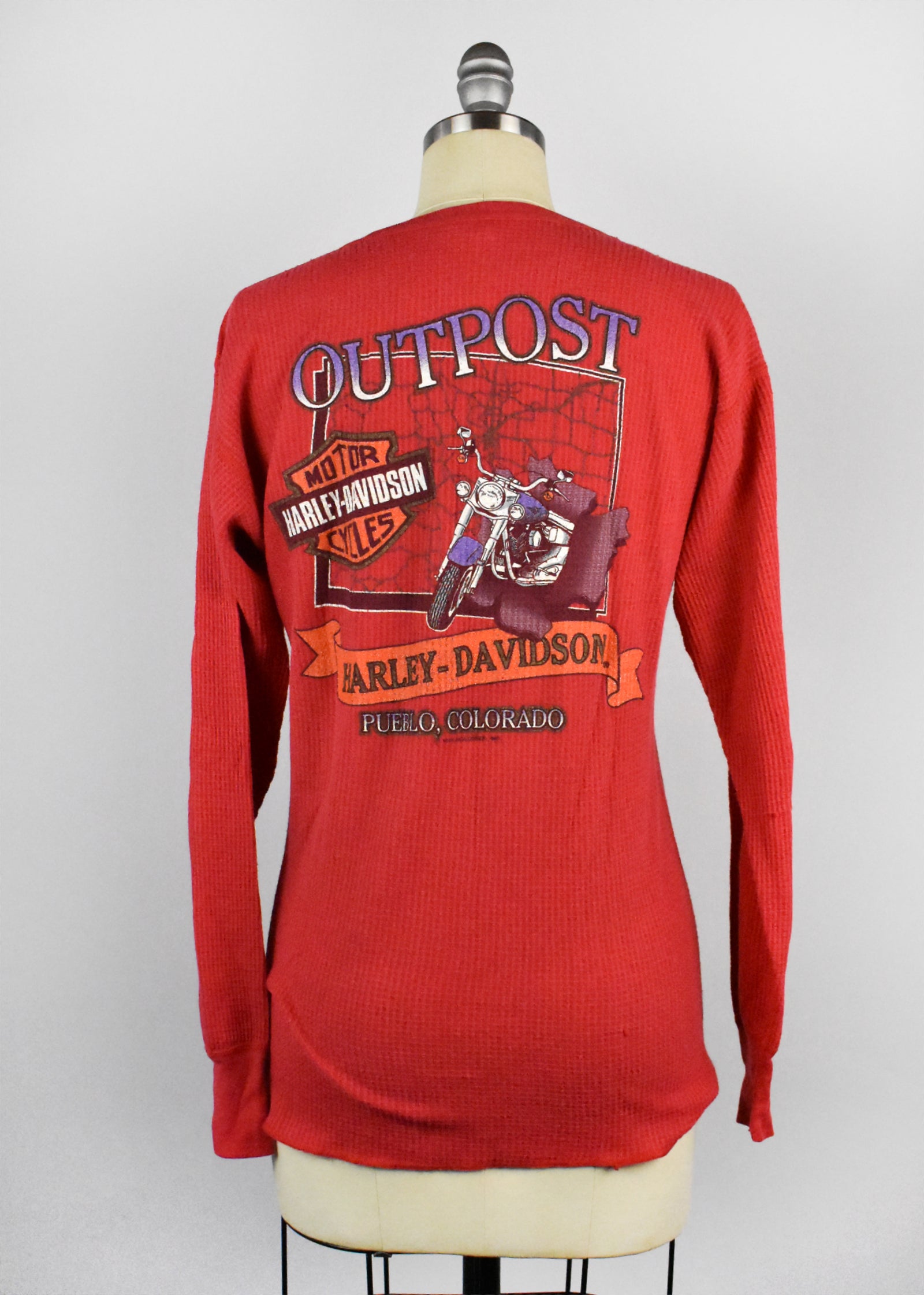 Vintage 1990's Harley Davidson Long Sleeve Waffle Knit Thermal