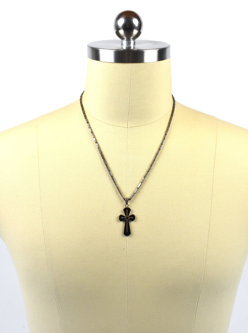 Onyx and Sterling Silver Cross with Sterling Silver Chain