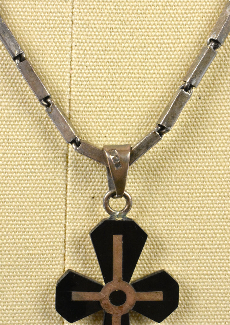 Onyx and Sterling Silver Cross with Sterling Silver Chain