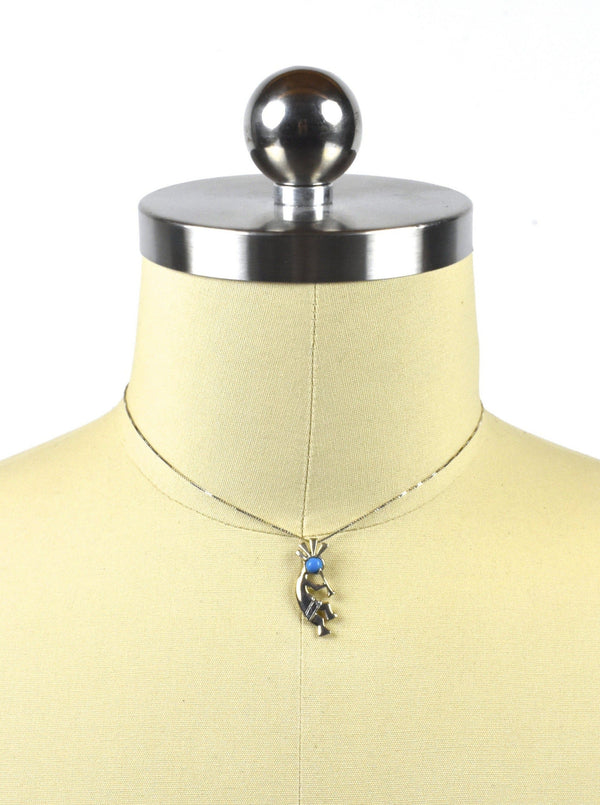 Sterling Silver Kokopelli Pendant Choker Necklace with Sleeping Beauty Turquoise