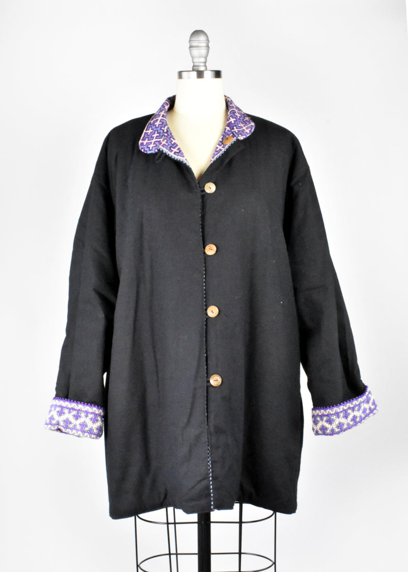 Purple & Black Reversible Cross Stitch Jacket