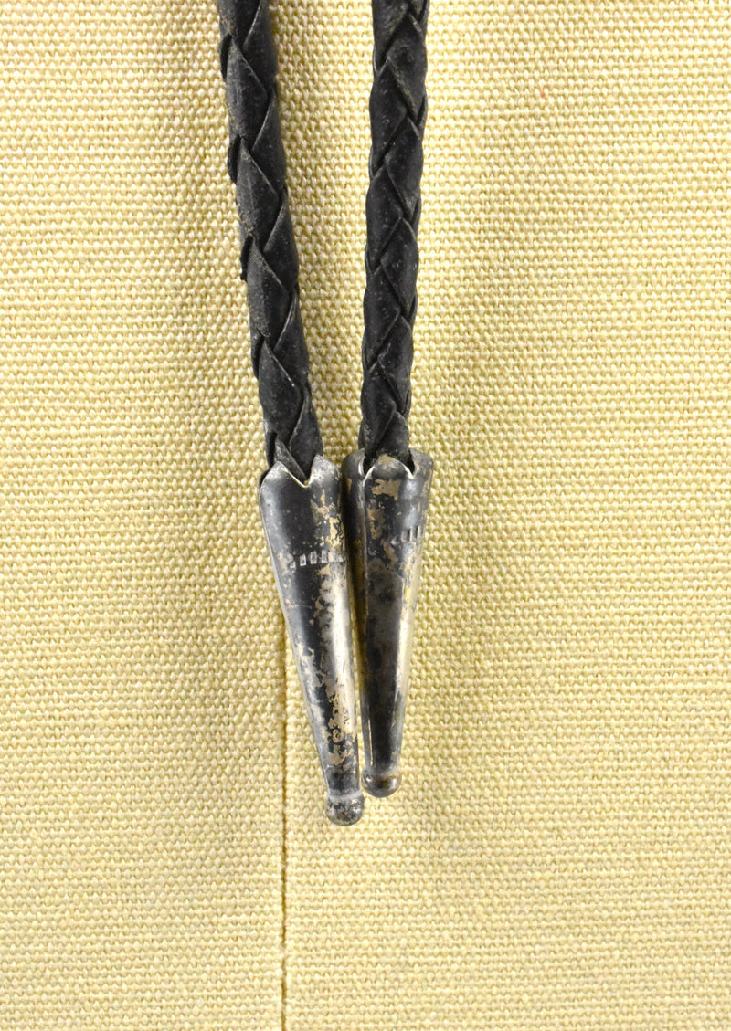 Sand Cast Sterling Silver and Turquoise Bolo Tie by JF (Johnny Frank) 1911 - Stamped