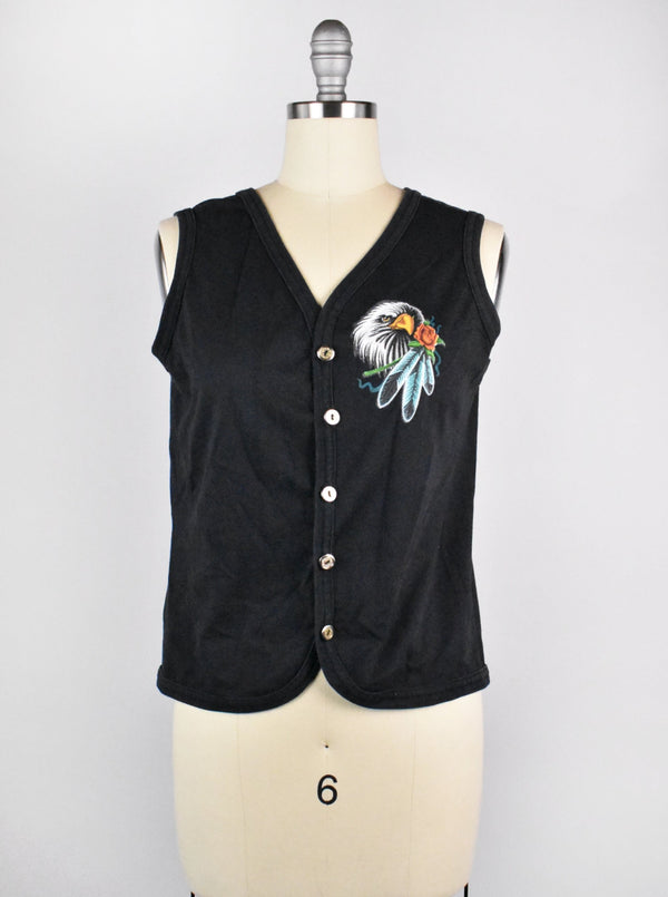 Vintage 1980's Bald Eagle and Red Rose Biker Tank Top