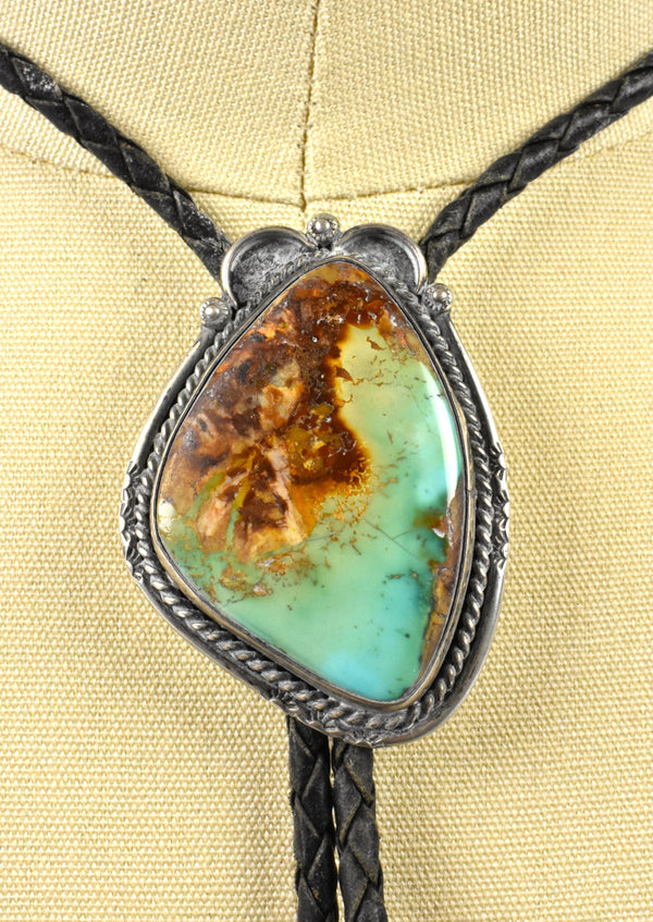 Vintage Sand Cast Sterling Silver and Turquoise Bolo Tie by JF (Johnny Frank) 1911 - Stamped