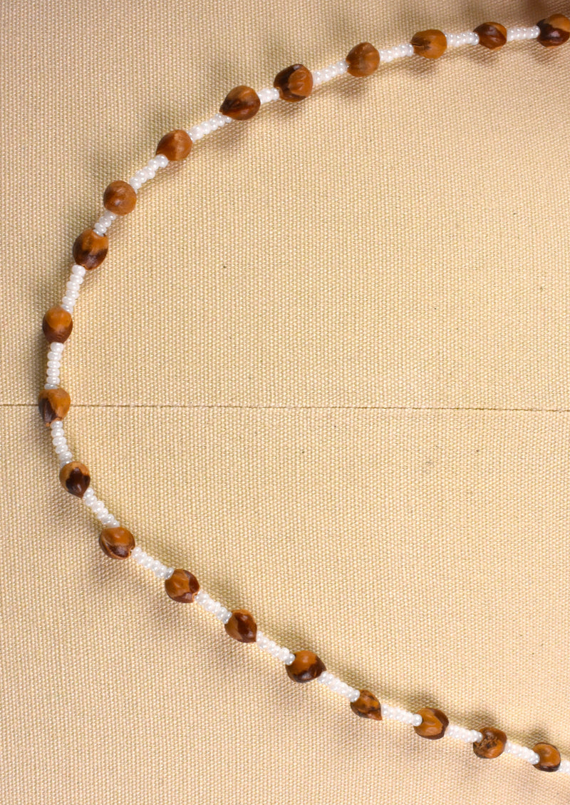 Southwest Native Indian Beaded Rosette Necklace with Deerskin Leather, Seeds, and Fringe