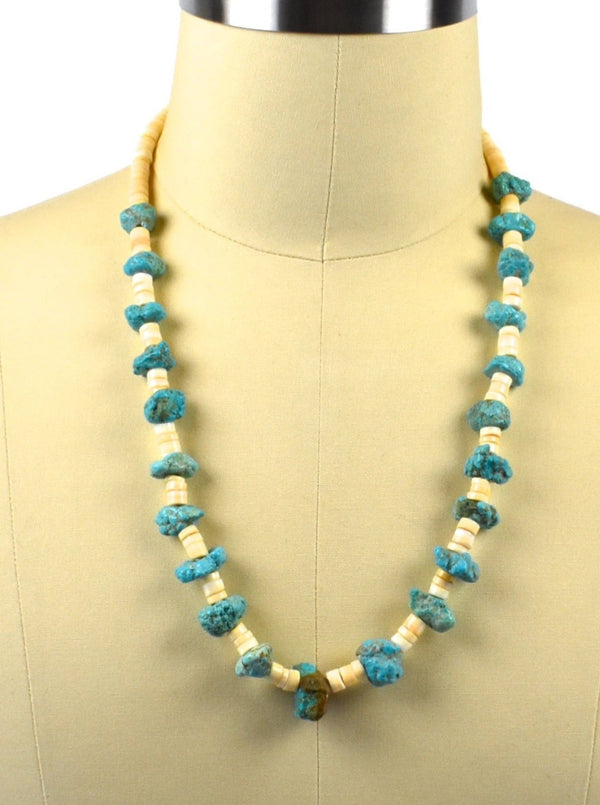 Raw Turquoise and Shell Southwestern Long Necklace