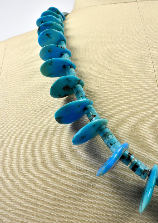 Teardrop Turquoise and Round Turquoise Bead Necklace with Sterling Silver Clasps
