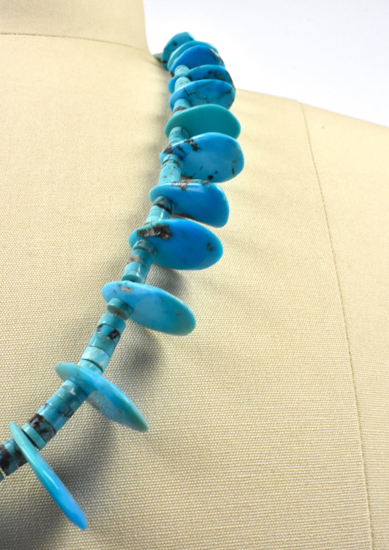 Teardrop Turquoise and Round Turquoise Bead Necklace with Sterling Silver Clasps